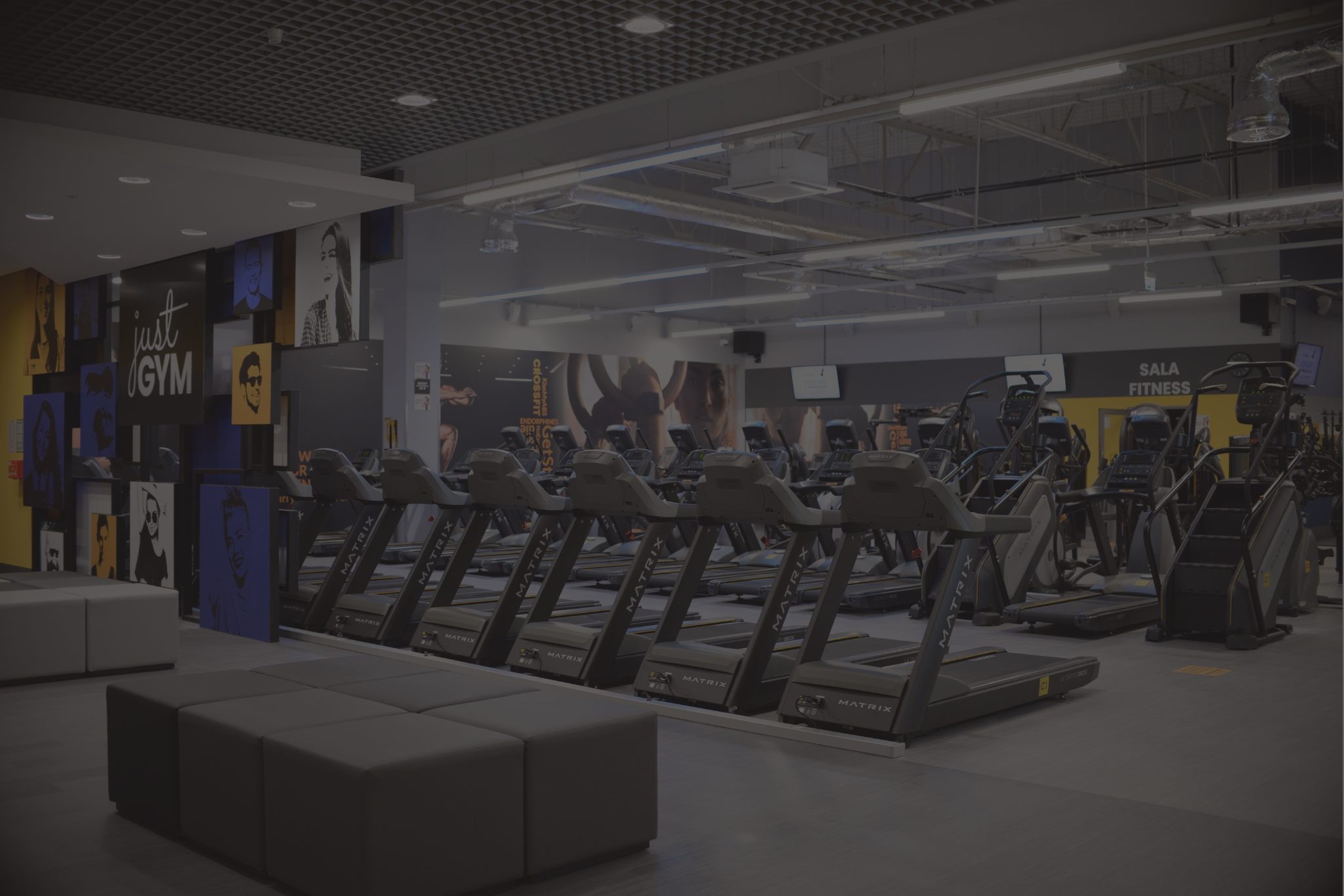 Bielany Wrocławskie gym - cardio equipment in the industrial interior of the club.