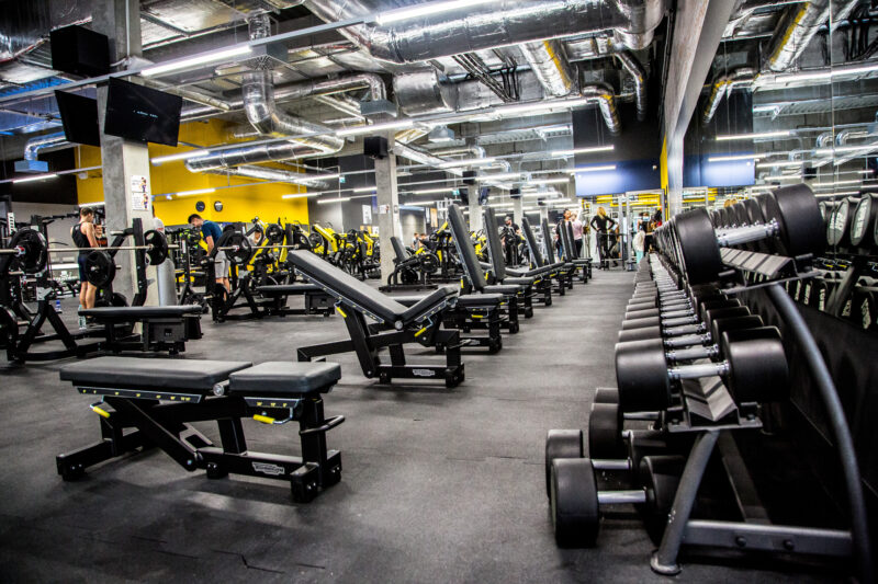 Strefa wolnych ciężarów Just Gym Radom – ławki treningowe, hantle i sprzęt do ćwiczeń siłowych.
