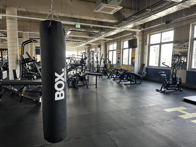 Just Gym Szczecin training area - boxing bags, fitness equipment and weight training machines.